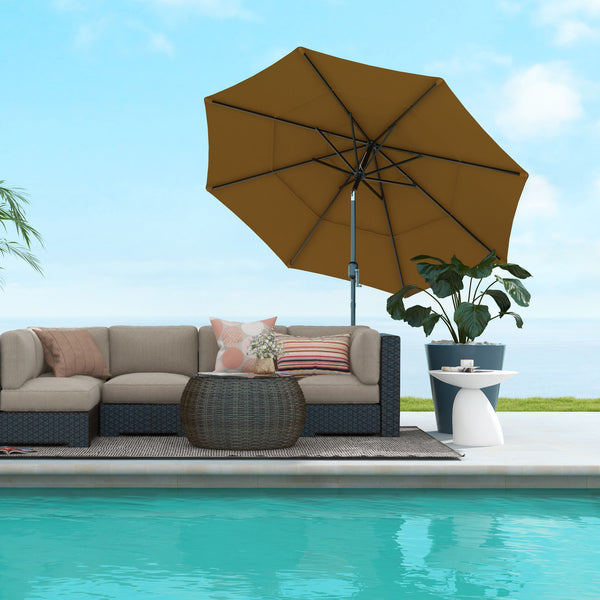 Outsunny 9FT 3-Tier Patio Umbrella With Crank & Push-Button Tilt Tan