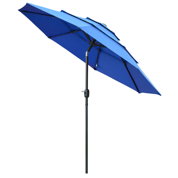 Outsunny 9FT 3-Tier Patio Umbrella With Crank & Push Button Tilt Dark Blue