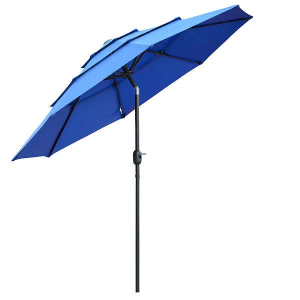 outsunny 9FT 3-Tier Patio Umbrella with Crank & Push Button Tilt Dark Blue