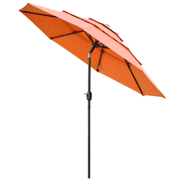 Outsunny 9FT 3-Tier Patio Umbrella With Crank & Push-Button Tilt Orange
