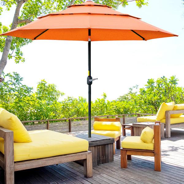 Outsunny 9FT 3-Tier Patio Umbrella With Crank & Push-Button Tilt Orange