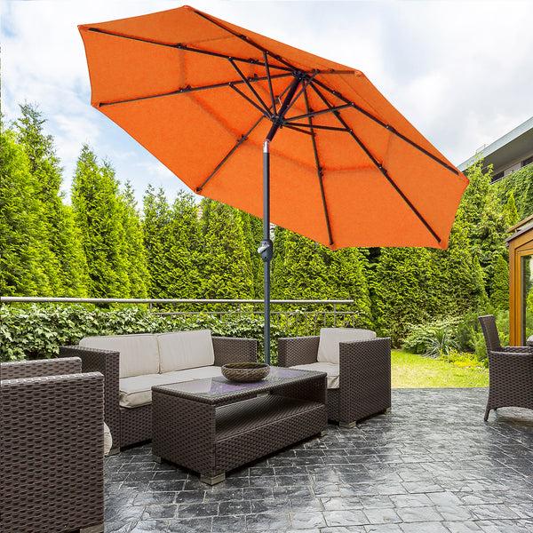 Outsunny 9FT 3-Tier Patio Umbrella With Crank & Push-Button Tilt Orange