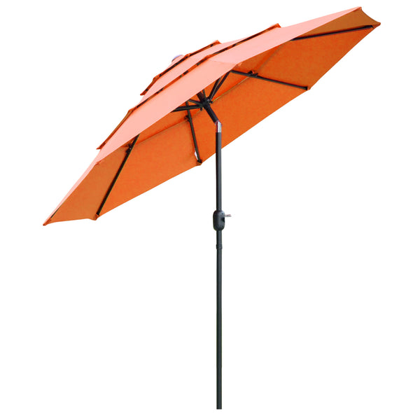 outsunny 9FT 3-Tier Patio Umbrella with Crank & Push-Button Tilt Orange