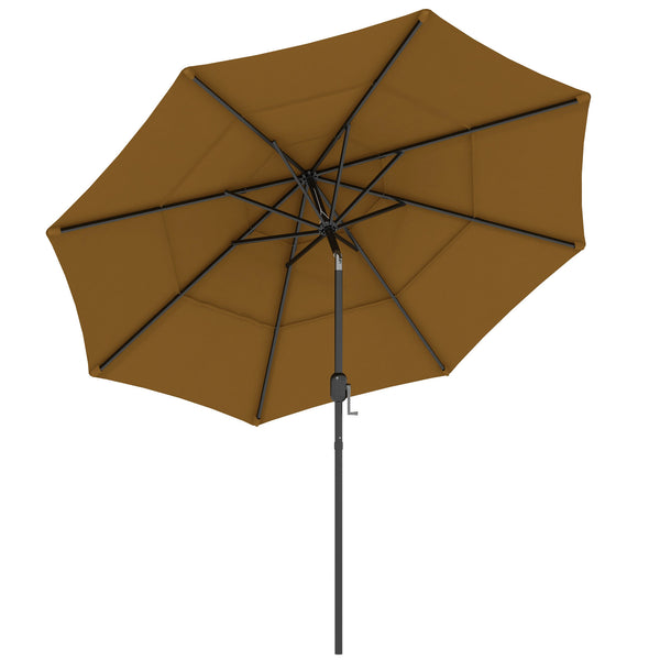 outsunny 9FT 3-Tier Patio Umbrella with Crank & Push-Button Tilt Tan outsunny 9FT 3-Tier Patio Umbrella with Crank & Push-Button Tilt Tan