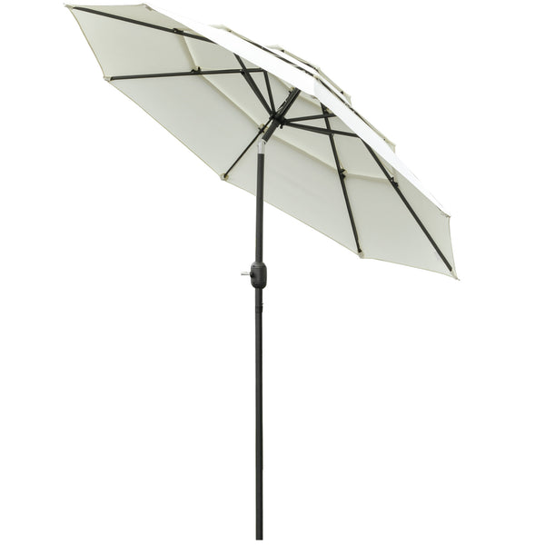 Outsunny 9FT 3-Tier Patio Umbrella With Push-Button Tilt Beige