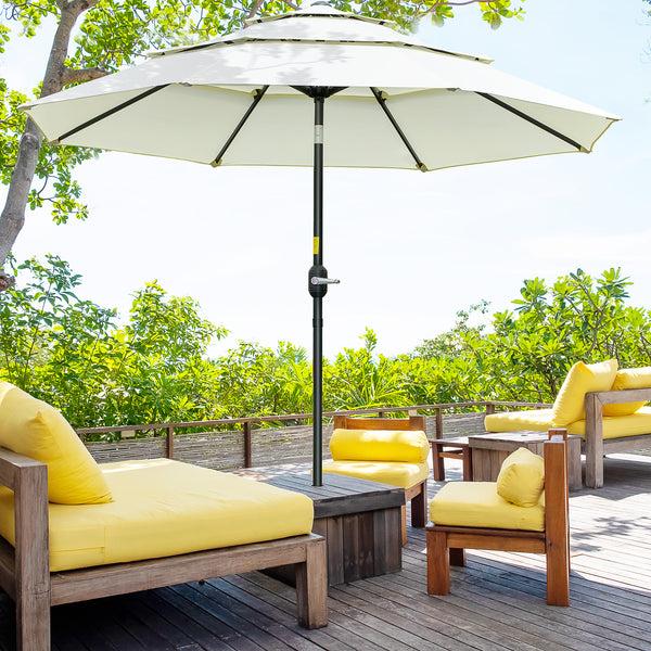 Outsunny 9FT 3-Tier Patio Umbrella With Push-Button Tilt Beige