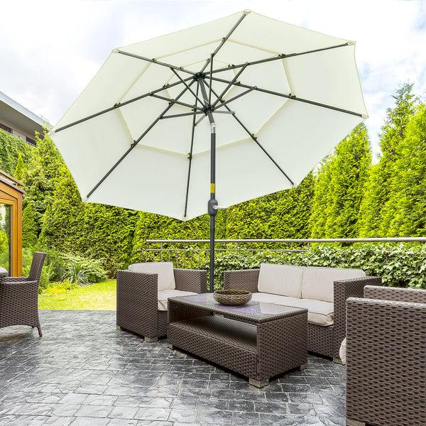 Outsunny 9FT 3-Tier Patio Umbrella With Push-Button Tilt Beige