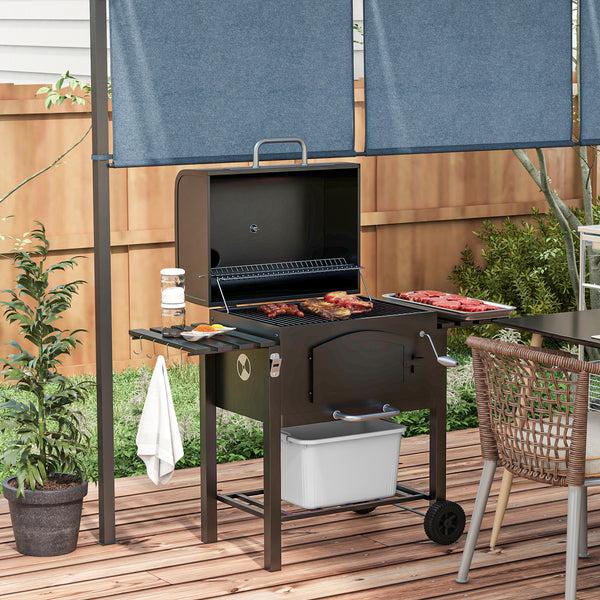 Outsunny Adjustable Height Charcoal Grill With Foldable Shelves & Wheels Black