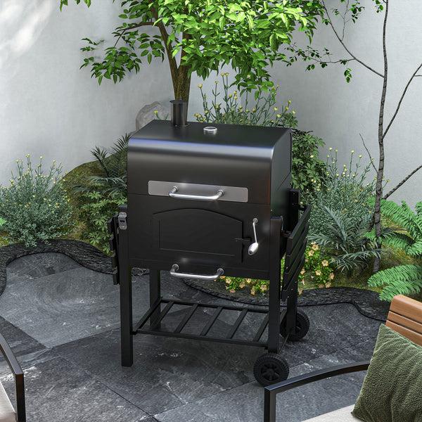 Outsunny Adjustable Height Charcoal Grill With Foldable Shelves & Wheels Black