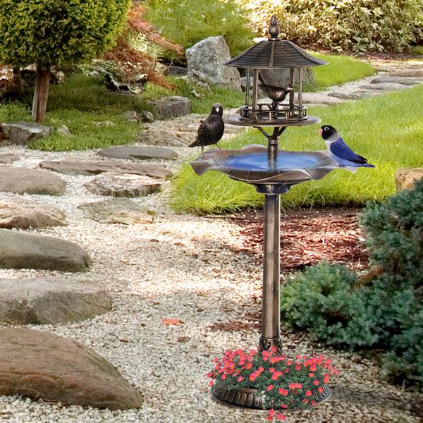 Outsunny Antique Gold 3-in-1 Garden Bird Bath With Feeder & Underneath Flower Planter