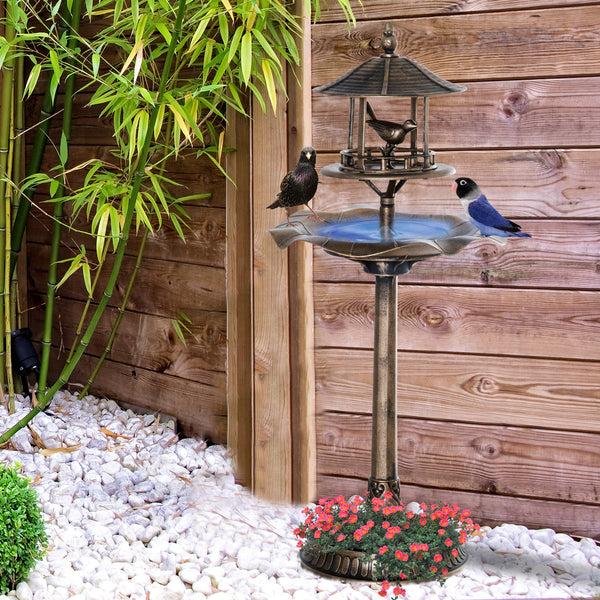 Outsunny Antique Gold 3-in-1 Garden Bird Bath With Feeder & Underneath Flower Planter