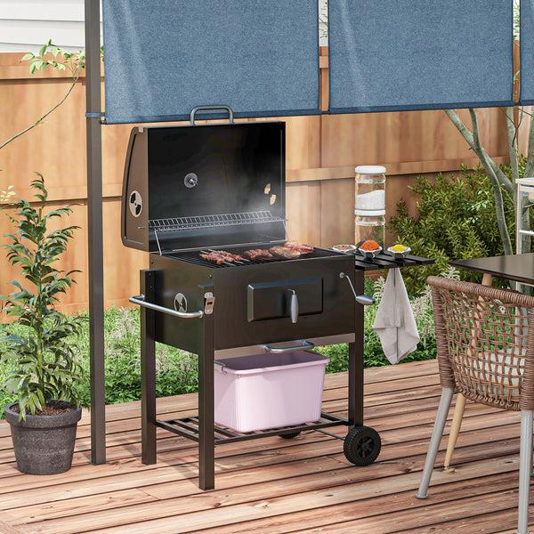 Outsunny Charcoal BBQ Grill Smoker Combo Portable Trolley Camping Picnic Backyard Side Shelf Black