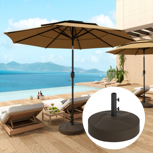 Outsunny Patio Umbrella Base Holder Heavy Duty Outdoor Umbrella Stand Base Filled Up To 66lbs With Stand Or 55lbs With Water For Garden Poolside Brown