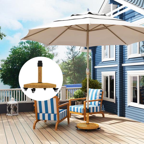 Outsunny Patio Umbrella Base Holder Outdoor Umbrella Base With Wheels Heavy Duty Patio Umbrella Stand Base For Garden Poolside Nature Wood