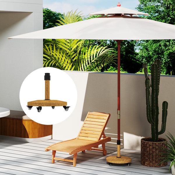 Outsunny Patio Umbrella Base Holder Outdoor Umbrella Base With Wheels Heavy Duty Patio Umbrella Stand Base For Garden Poolside Nature Wood