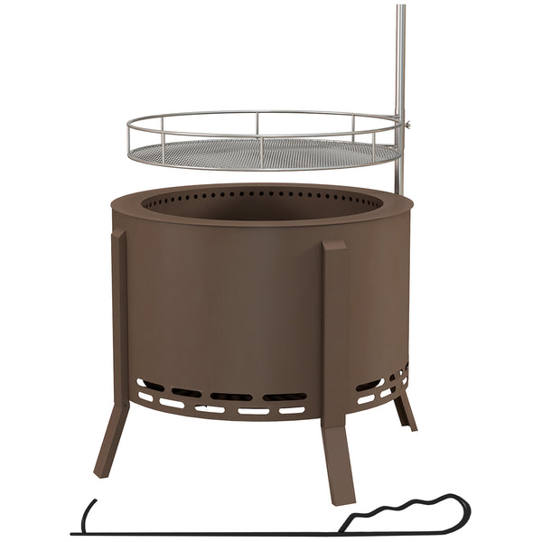 Outsunny Portable 2-in-1 Smokeless Fire Pit & Grill With Poker Bronze Steel Camping Stove Bronze