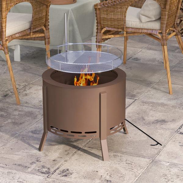 Outsunny Portable 2-in-1 Smokeless Fire Pit & Grill With Poker Bronze Steel Camping Stove Bronze