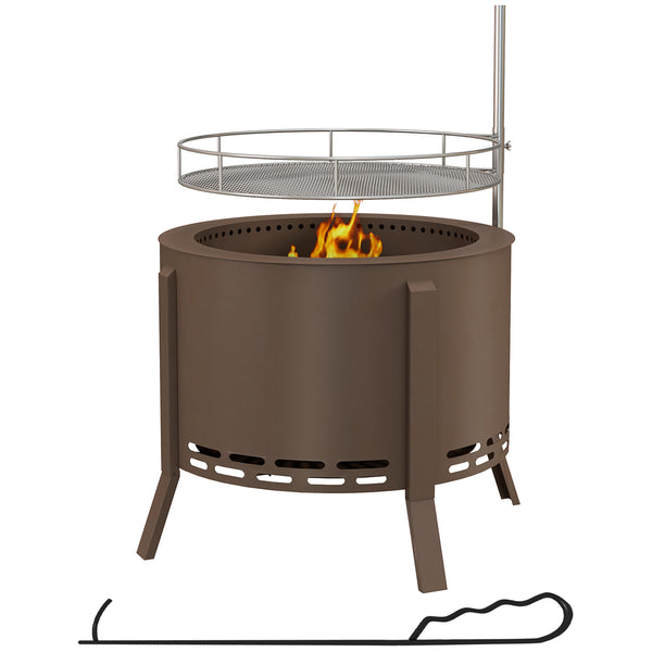 outsunny Portable 2-in-1 Smokeless Fire Pit & Grill with Poker Bronze Steel Camping Stove Bronze