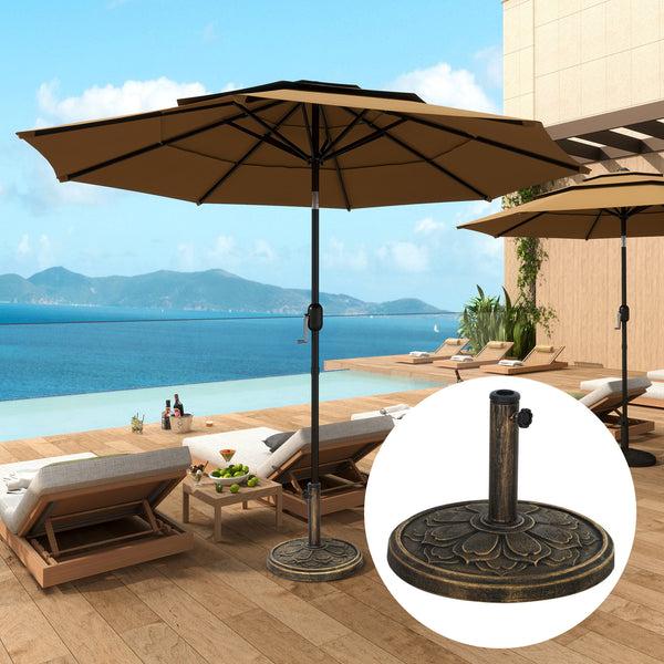 Outsunny Round Patio Umbrella Base 26 Lbs Resin Outdoor Umbrella Stand Base Patio Umbrella Stand For 1.3"/1.5"/1.9" Umbrella Poles For Outdoor Lawn Poolside Bronze