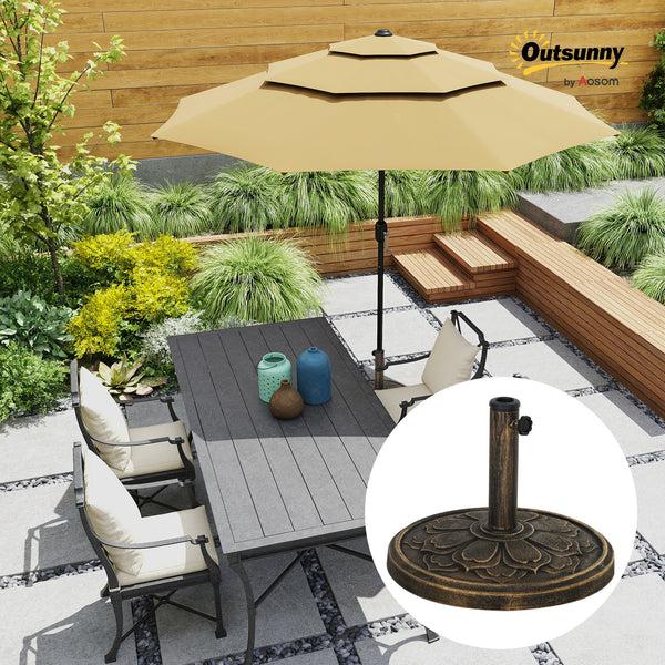Outsunny Round Patio Umbrella Base 26 Lbs Resin Outdoor Umbrella Stand Base Patio Umbrella Stand For 1.3"/1.5"/1.9" Umbrella Poles For Outdoor Lawn Poolside Bronze
