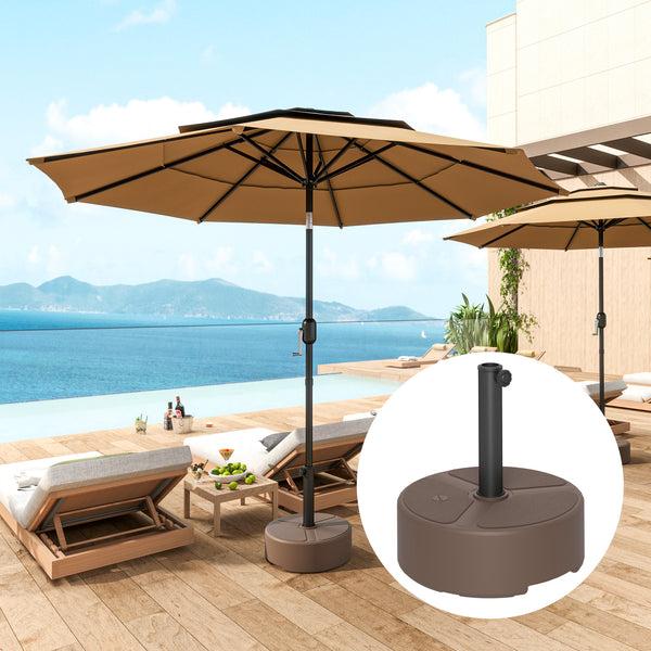 Outsunny Round Patio Umbrella Base Holder Heavy Duty Outdoor Umbrella Stand Base Filled Up To 44lbs With Stand Or 40lbs With Water For Garden Poolside Brown