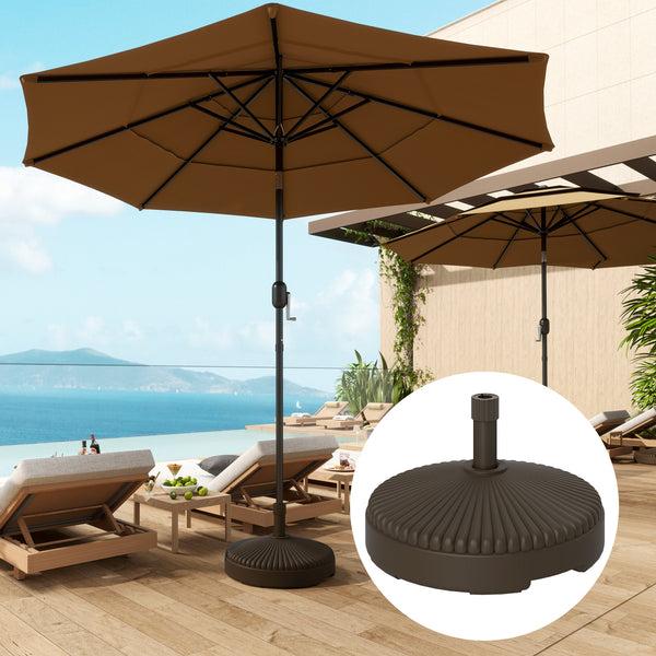 Outsunny Round Patio Umbrella Base Holder Heavy Duty Outdoor Umbrella Stand Base Filled Up To 62lbs With Stand Or 51lbs With Water For Garden Poolside Brown