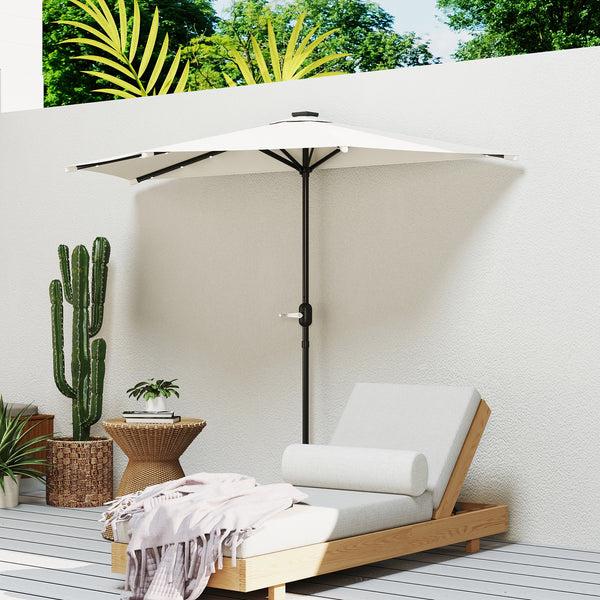 Outsunny UPF 30+ Vented Half Patio Umbrella With Crank & Tilt Cream White