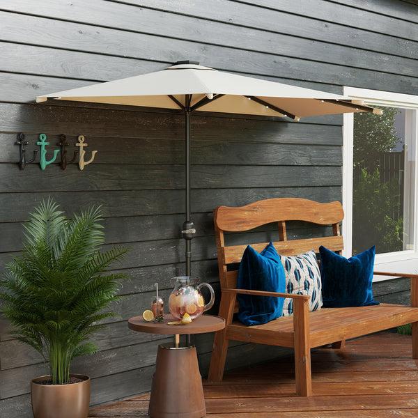 Outsunny UPF 30+ Vented Half Patio Umbrella With Crank & Tilt Cream White