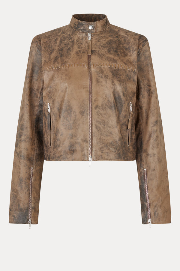 Oval Square Bee Leather Jacket