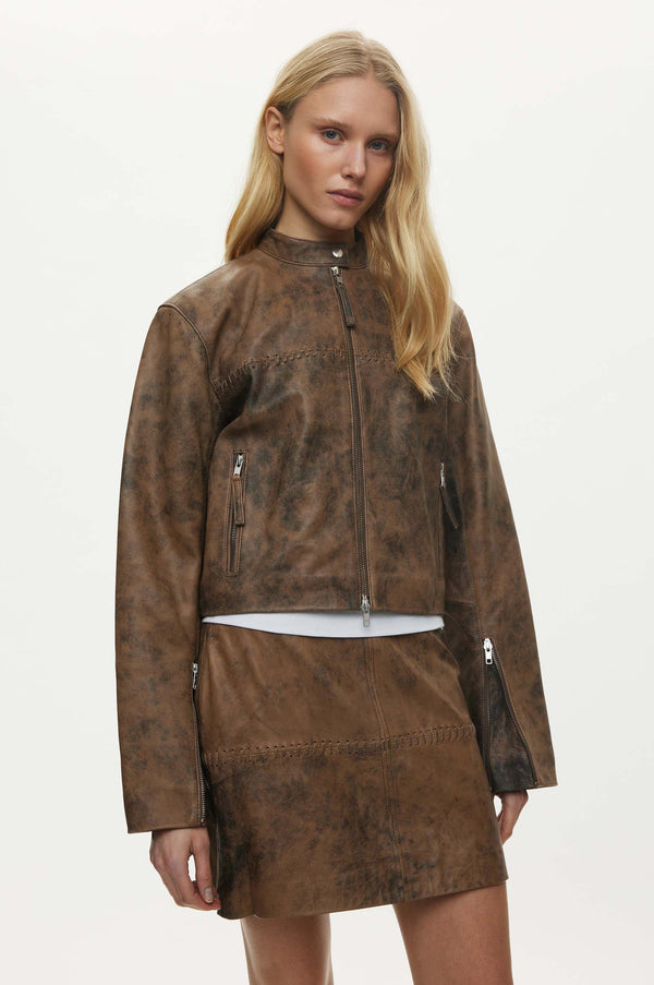 Oval Square Bee Leather Jacket