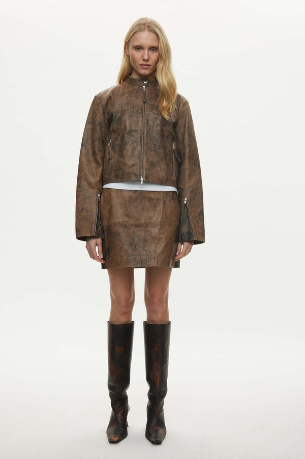 oval square Bee Leather Jacket