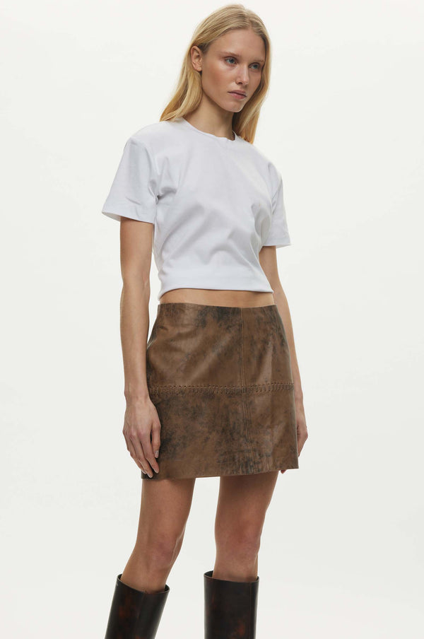 Oval Square Bee Leather Skirt
