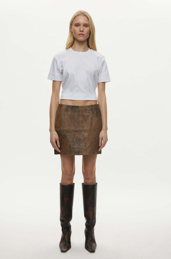 oval square Bee Leather Skirt