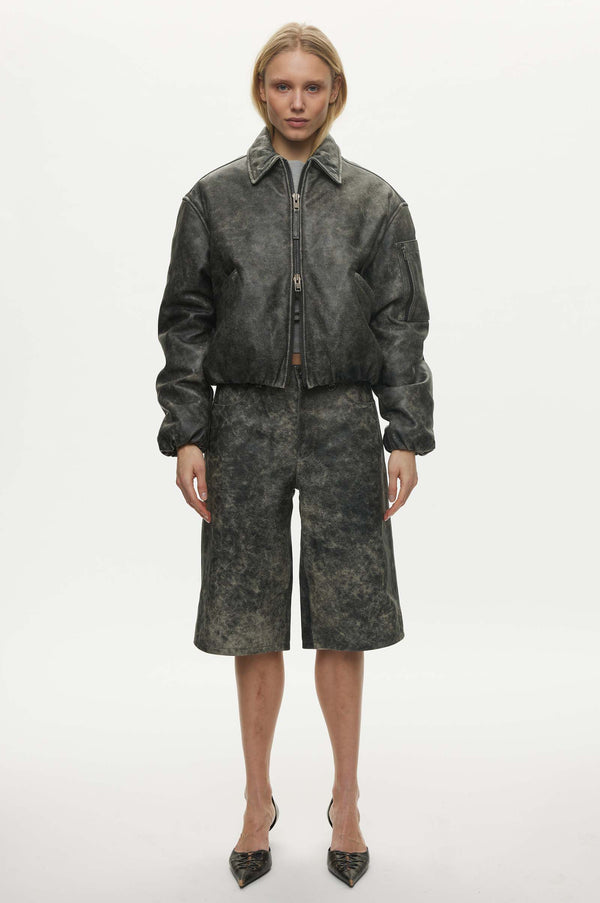 oval square Bold Leather Bomber