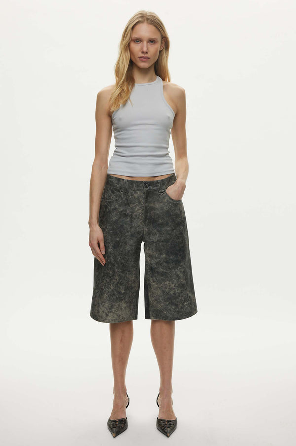 oval square Bold Leather Shorts