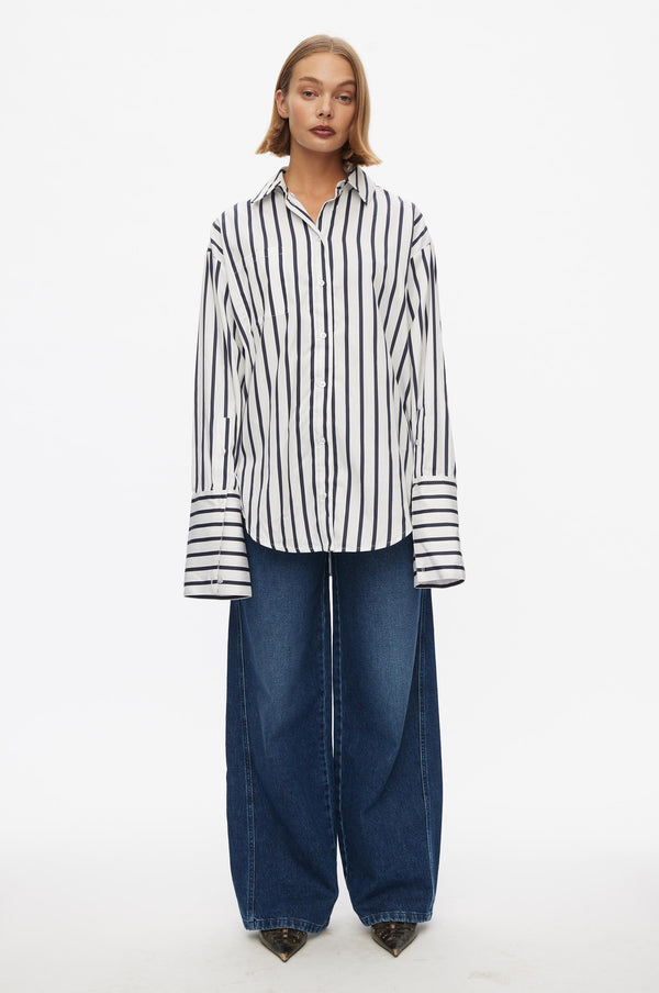oval square Daily Striped Oversized Shirt