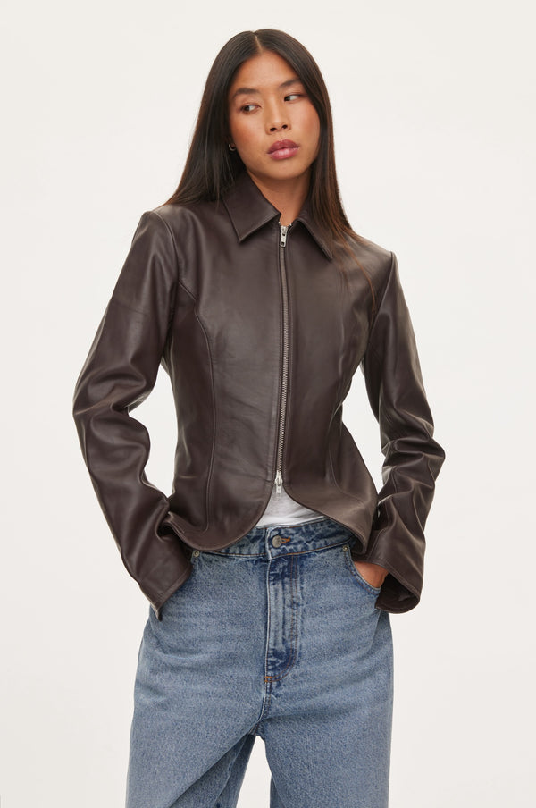 Oval Square Deep Leather Blazer