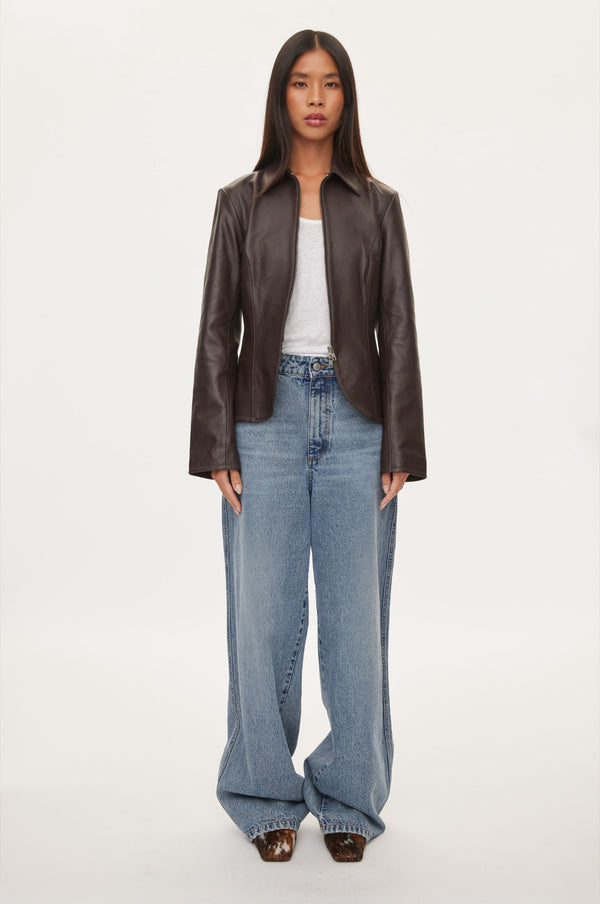 Oval Square Deep Leather Blazer