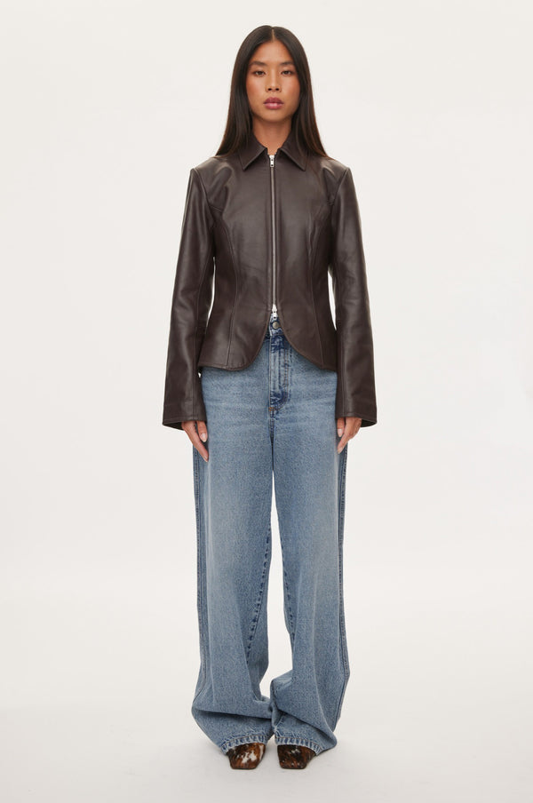 oval square Deep Leather Blazer