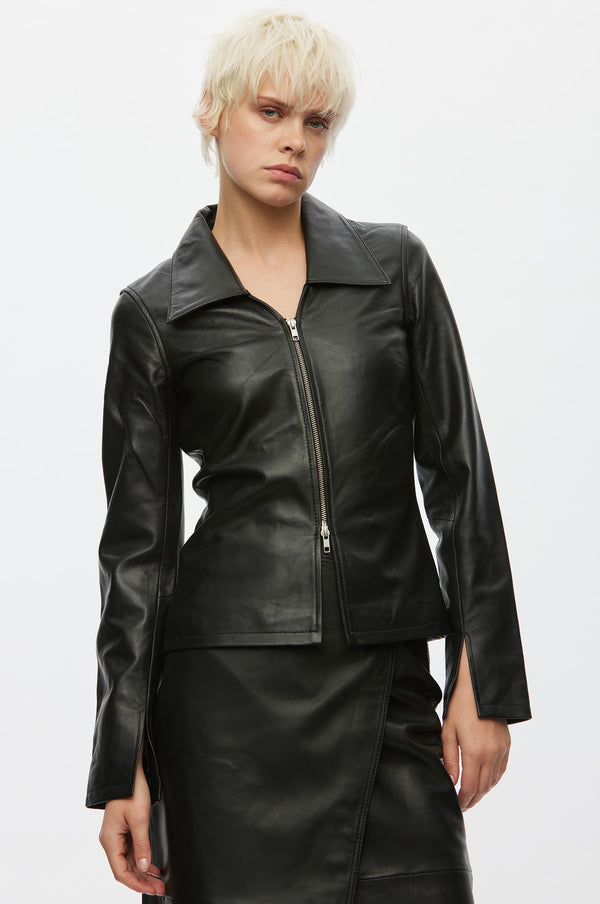 Oval Square Deep Leather Blouse