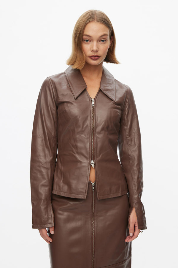 Oval Square Deep Leather Blouse