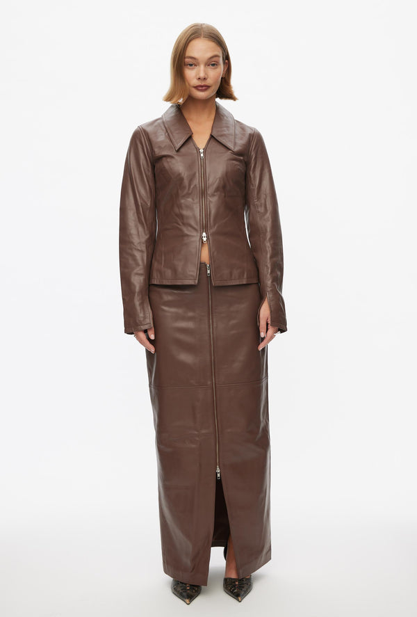 oval square Deep Leather Blouse