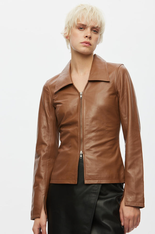 Oval Square Deep Leather Blouse
