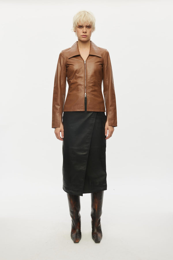 oval square Deep Leather Blouse