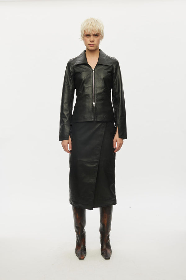 oval square Deep Leather Blouse