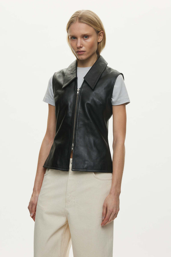 Oval Square Deep Leather Vest