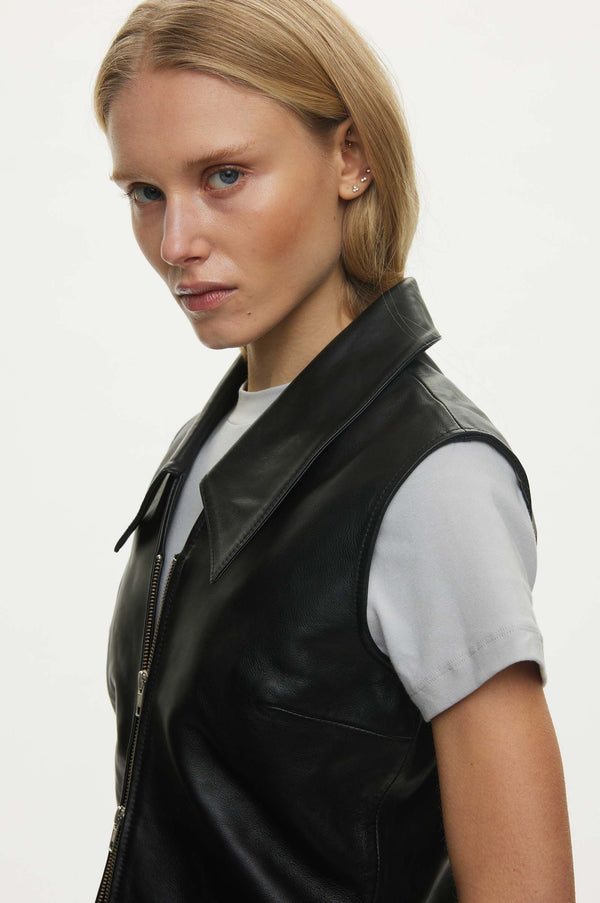 Oval Square Deep Leather Vest