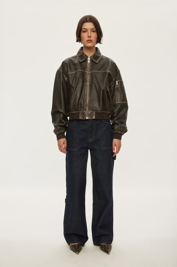 oval square OSRocker Leather Bomber