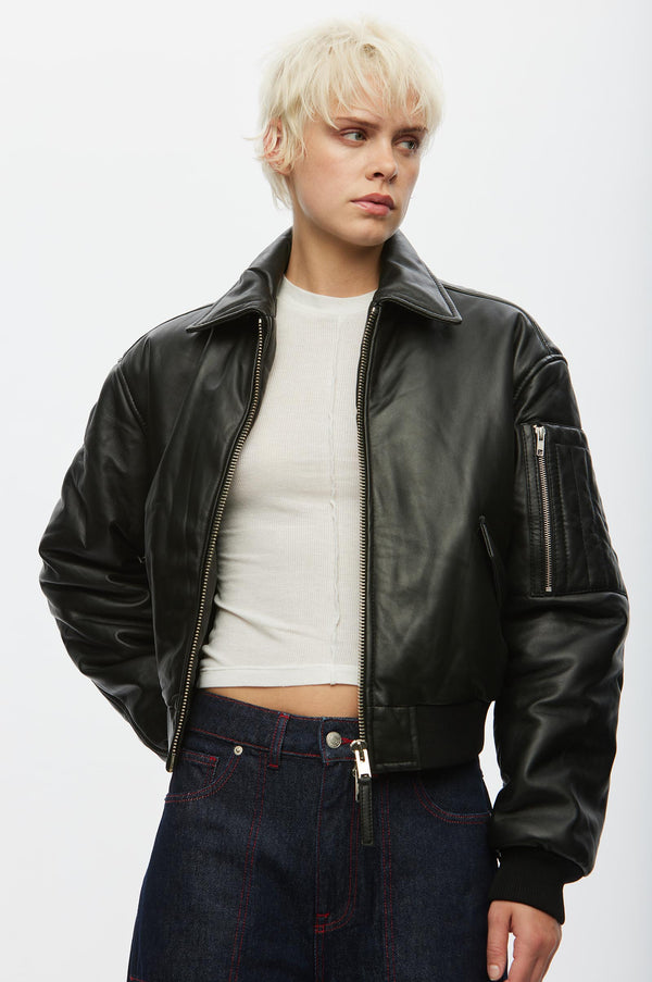 Oval Square Pad Leather Bomber