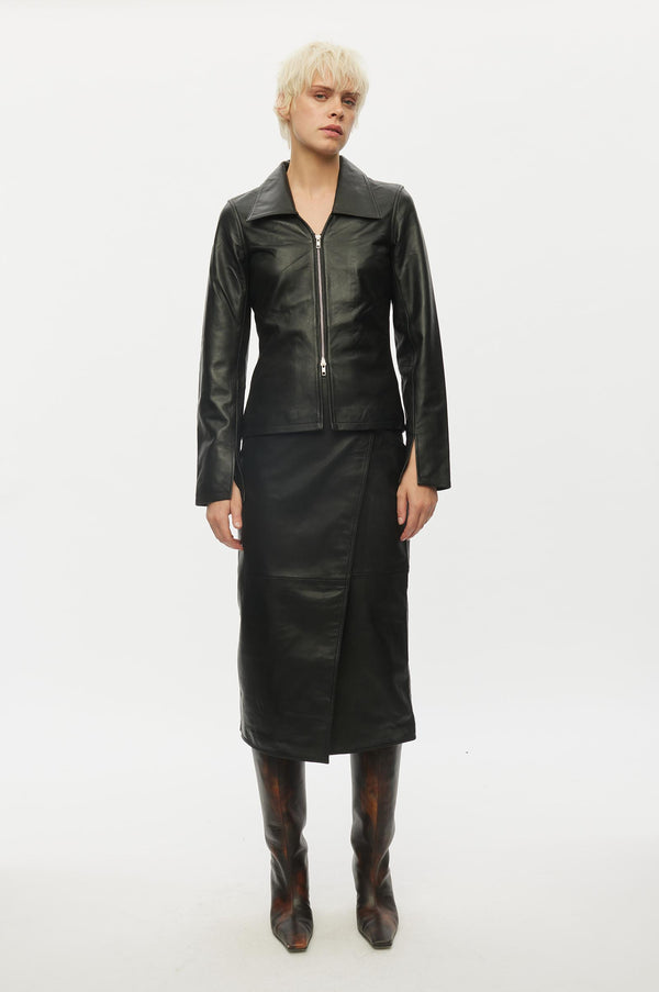 oval square Reflection Leather Skirt